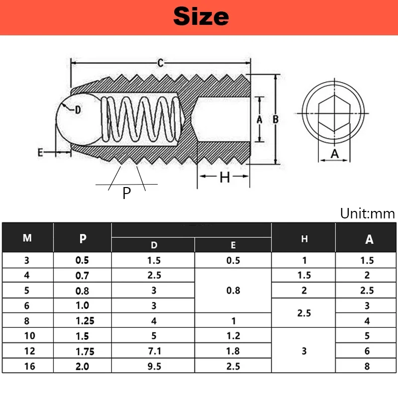 12.9 Grade 304 Stainless Steel Spring Ball Plunger Grub Point Set Screw - Image 4