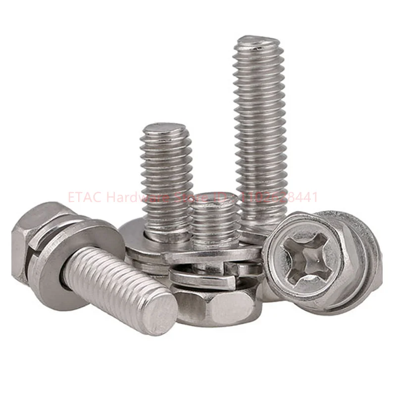 GB9074.13 304 Stainless Steel Cross Cavity Hex Screw+Spring Washer+Plain Gasket - Image 3