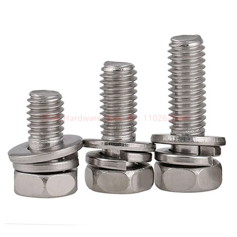 GB9074.13 304 Stainless Steel Cross Cavity Hex Screw+Spring Washer+Plain Gasket - Image 2