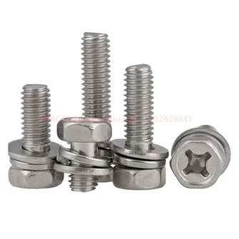 GB9074.13 304 Stainless Steel Cross Cavity Hex Screw+Spring Washer+Plain Gasket