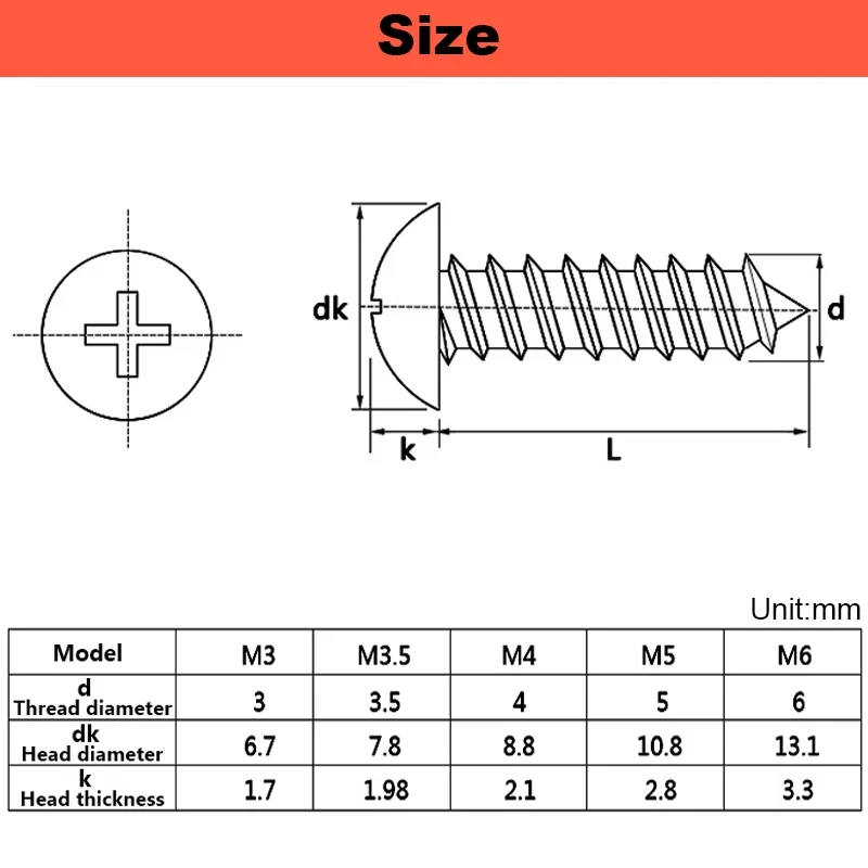304 Stainless Steel Self-tapping Mushroom Screw - Image 5